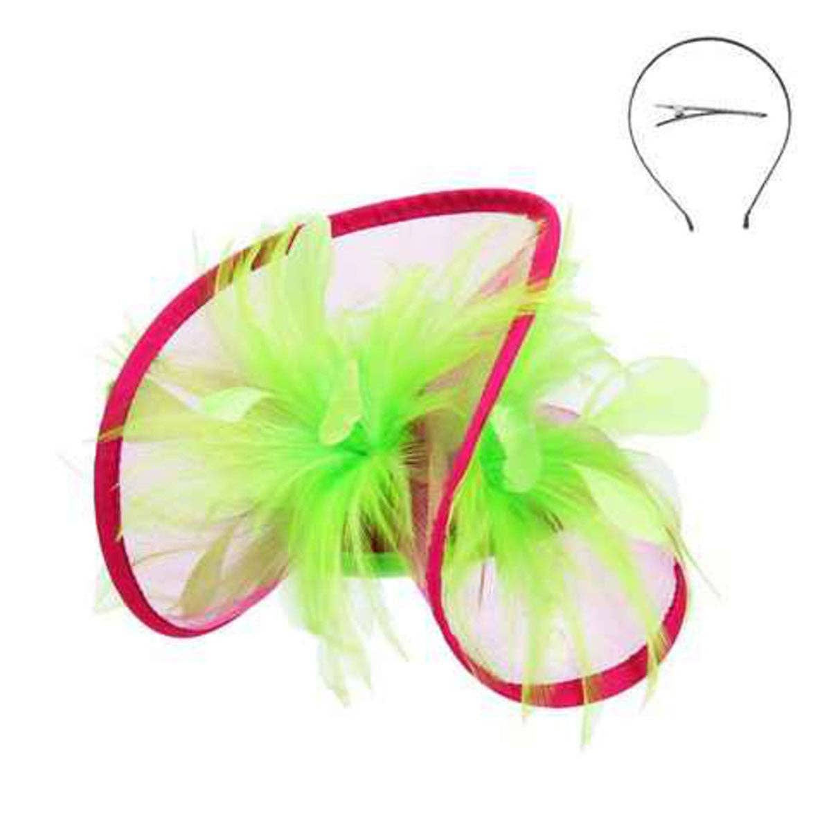 AKA Sorority Pink Green Folded Feather Fascinator: Pink and Green / Multi Tone / -