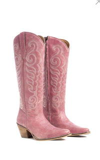 Traditional Western Flame stitched Leather Boots Black Red Turquoise Brown & Pink Cowgirl Boots: Pink / 8