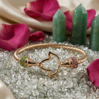 AKA Gold Cable Interlock Bangle: Pink and Green / Gold / 8 inches