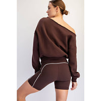 FRENCH TERRY FLEECE OFF SHOULDER TOP: True Red / S-M-L(2-2-2)