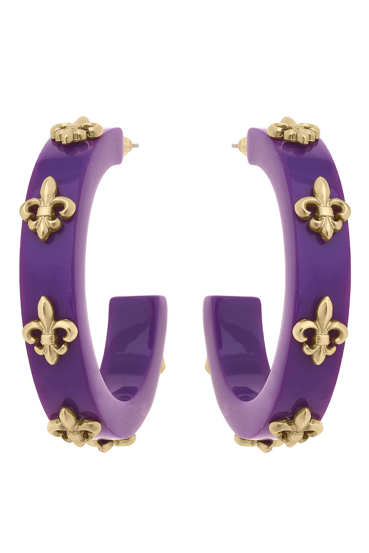 Mardi Gras Fleur De Lis Resin Hoop Earrings