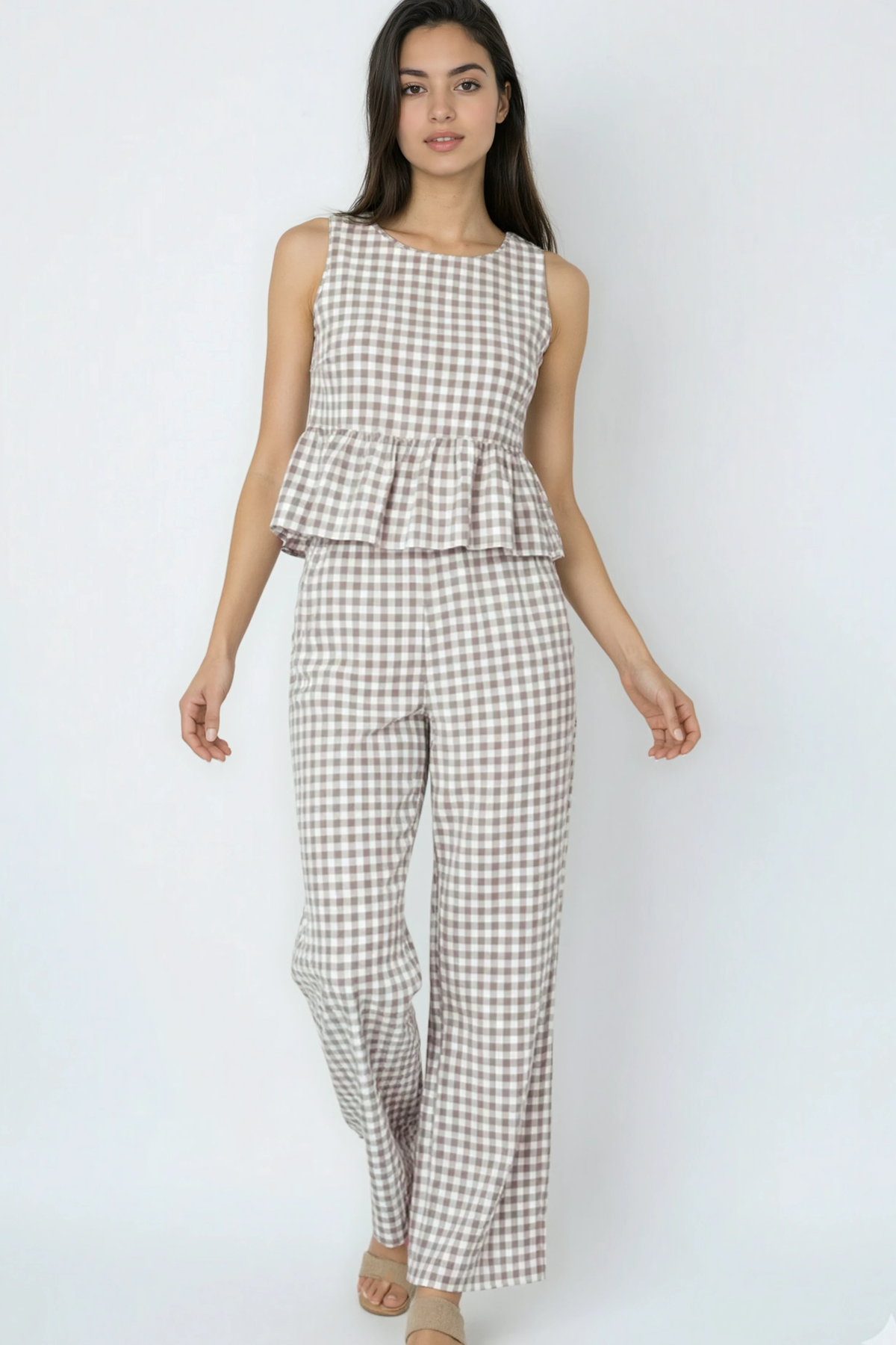 Gingham Pants & Top Set: Black / M