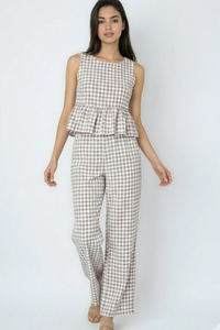 Gingham Pants & Top Set: Black / S