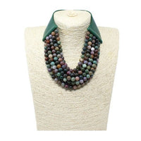 FAUX LEATHER REALSTONE LAYERED BEAD CHUNKY NECKLACE: TG