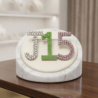 Alpha Kappa Alpha J15 Pearl Rhinestone Brooch: Pink and Green / Rhodium / 1 x 1.85 inches
