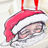 Vintage Jolly Santa Door Hanger -Christmas Holiday Door Sign: Darker Skin or Light Skin