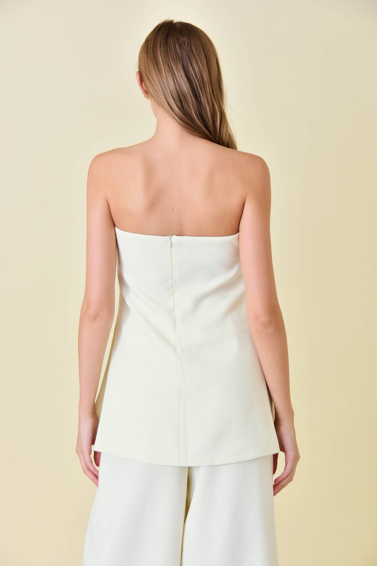 Francis Front Pleat Tailored Pant or Strapless Woven Side Slit Top -OLIVE or IVORY