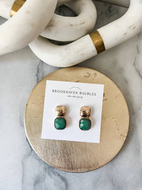 Hammered Gold and emerald green earrings
