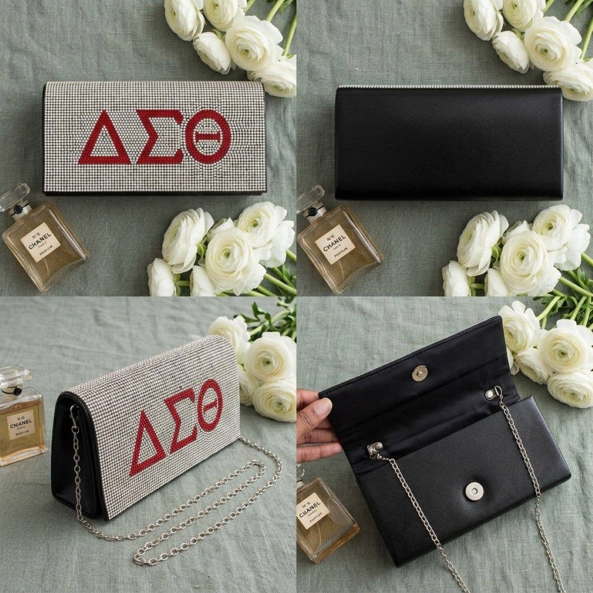 DST Clear with Red Rhinestone Flap Snap Clutch Bag