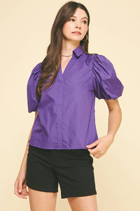 BUBBLE SLEEVE BLOUSE TOP - 5707TB: FAIRY RED / S