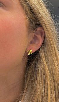 Fleur De Lis Gold Stud Earrings, Hypoallergenic Earrings