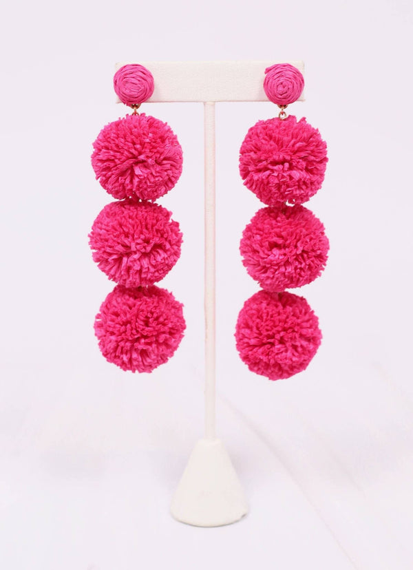 Buford Pom Pom Drop Earring HOT PINK, TURQUOISE or RED
