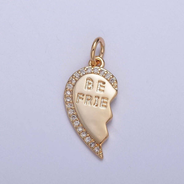16K Gold Filled Best Friends Micro Paved Cubic Zirconia Breakable Heart Charm Set For Jewelry Making | X-228