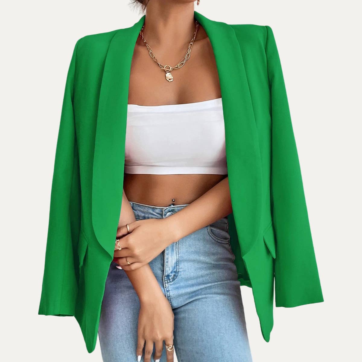 Timeless Solid Color Long Sleeve Open-Front Blazer