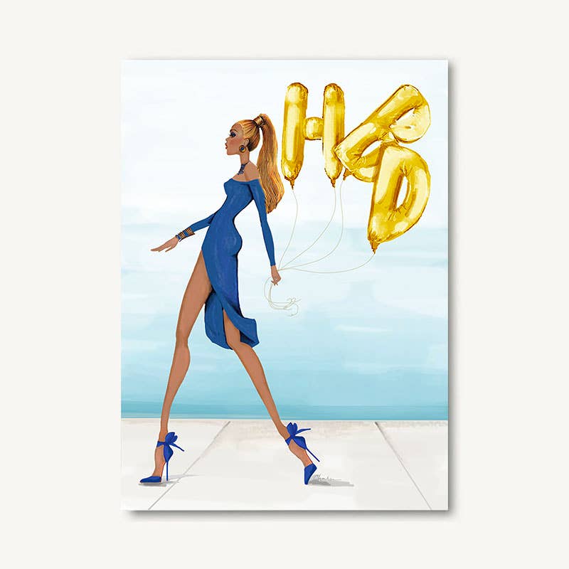 HBD Balloons in Blue & Gold Greeting Card
