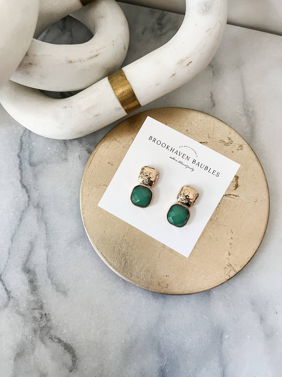 Hammered Gold and emerald green earrings