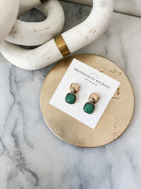 Hammered Gold and emerald green earrings
