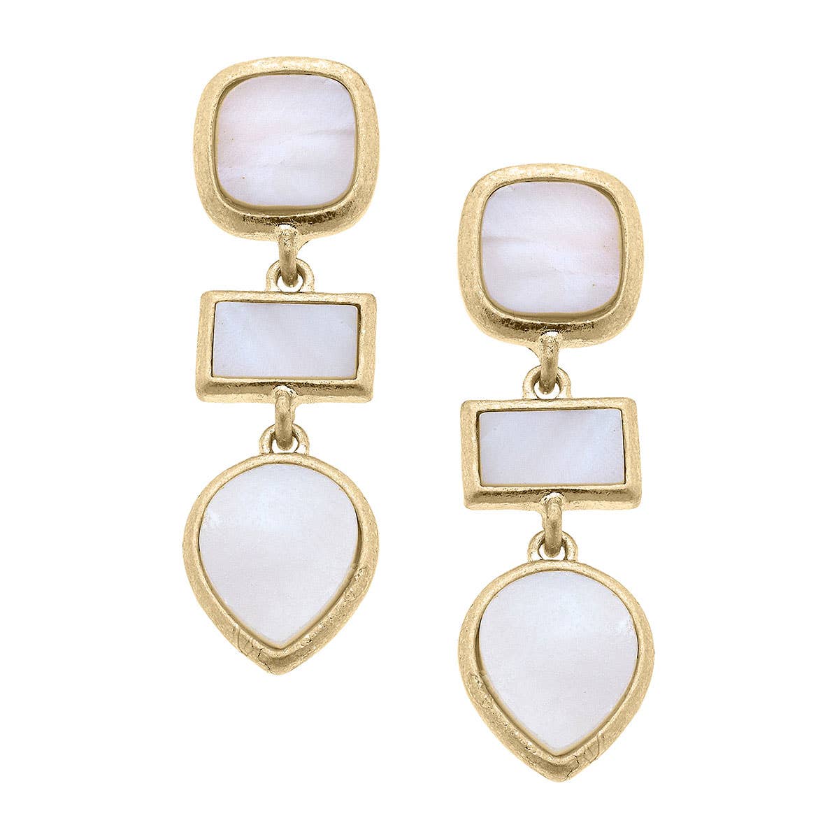 Charlotte Mother of Pearl Linked Earrings in Worn Gold