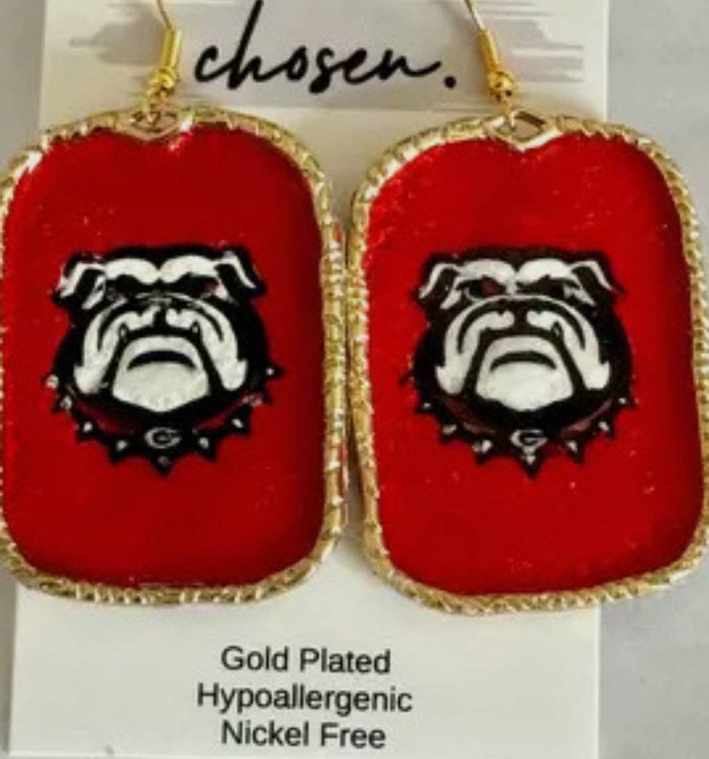 Bulldog Hand Painted Leather Earring Collection: Gold with gold plated