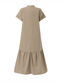 A-Line Loose Solid Color Split-Joint V-Neck Maxi Dresses: KHAKI / S