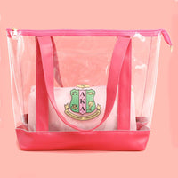 Tote Pink Clear AKA Sorority Bag for Women: Pink and Green / Multi Tone / 11.75 x 6.25 x 11 inches