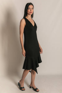 P. CILL Butter Modal Ruffle Bottom Sleeveless Midi Dress: Black / L
