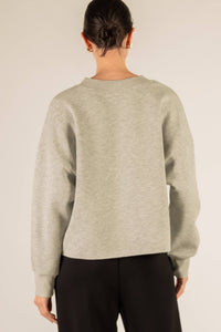 P. CILL Butter Modal Rib Contrast Oversized Cropped Cardigan: H.Grey