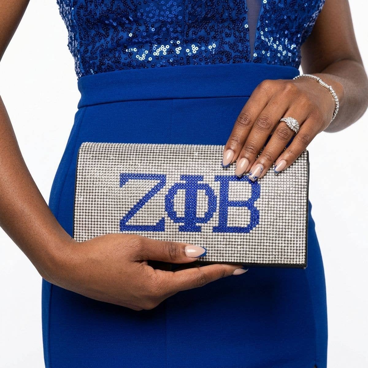 ZPB Clear and Blue Rhinestone Flap Snap Clutch Bag