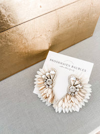 Ivory Gold Ombré Beaded Crystal Winged Statement Earrings