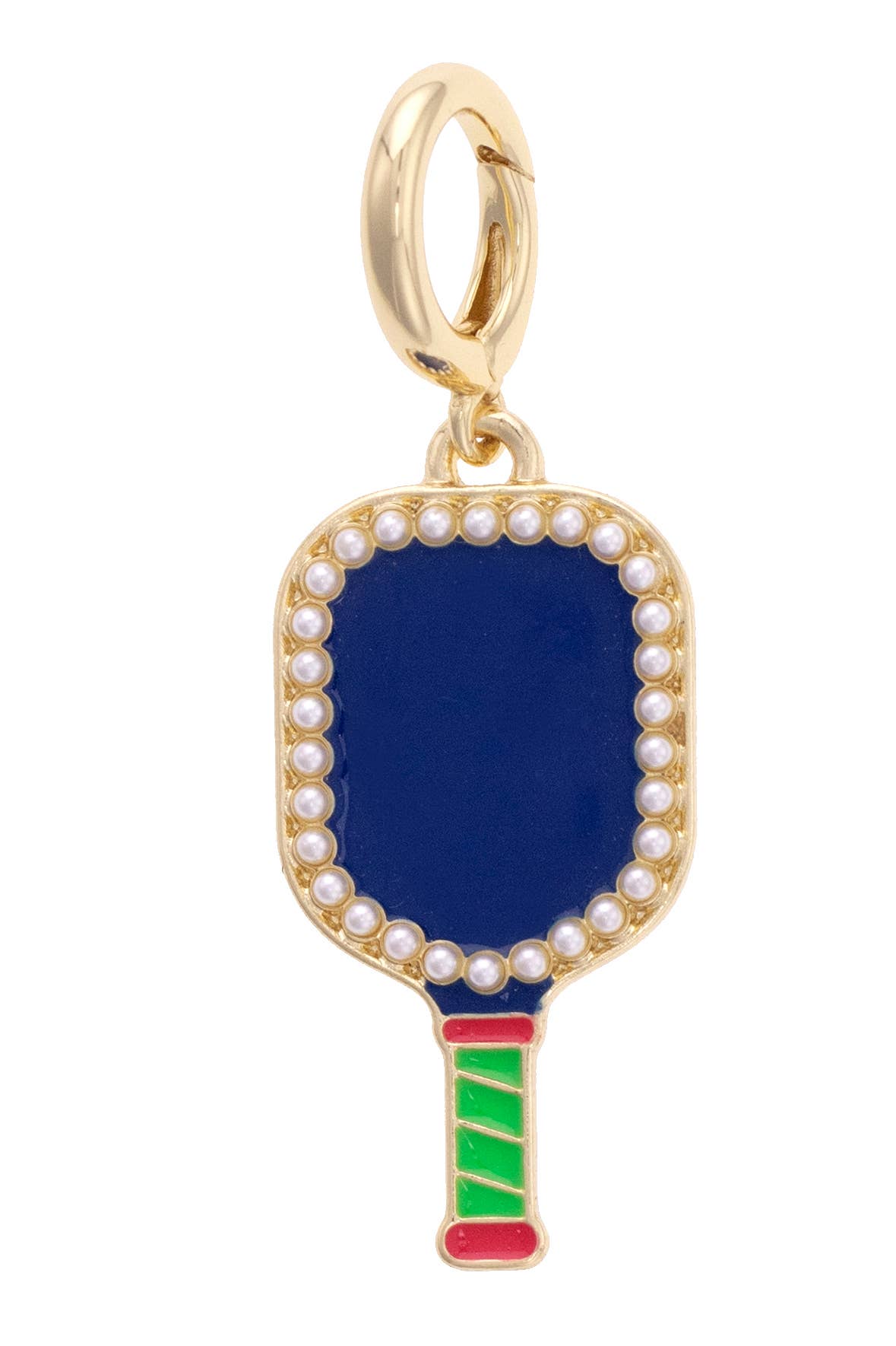 Canvas Style Charm Bar-Pearl Studded Pickleball Paddle Pendant Charm in Navy