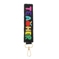 Teacher Long Strip Lettering Beaded Keychain