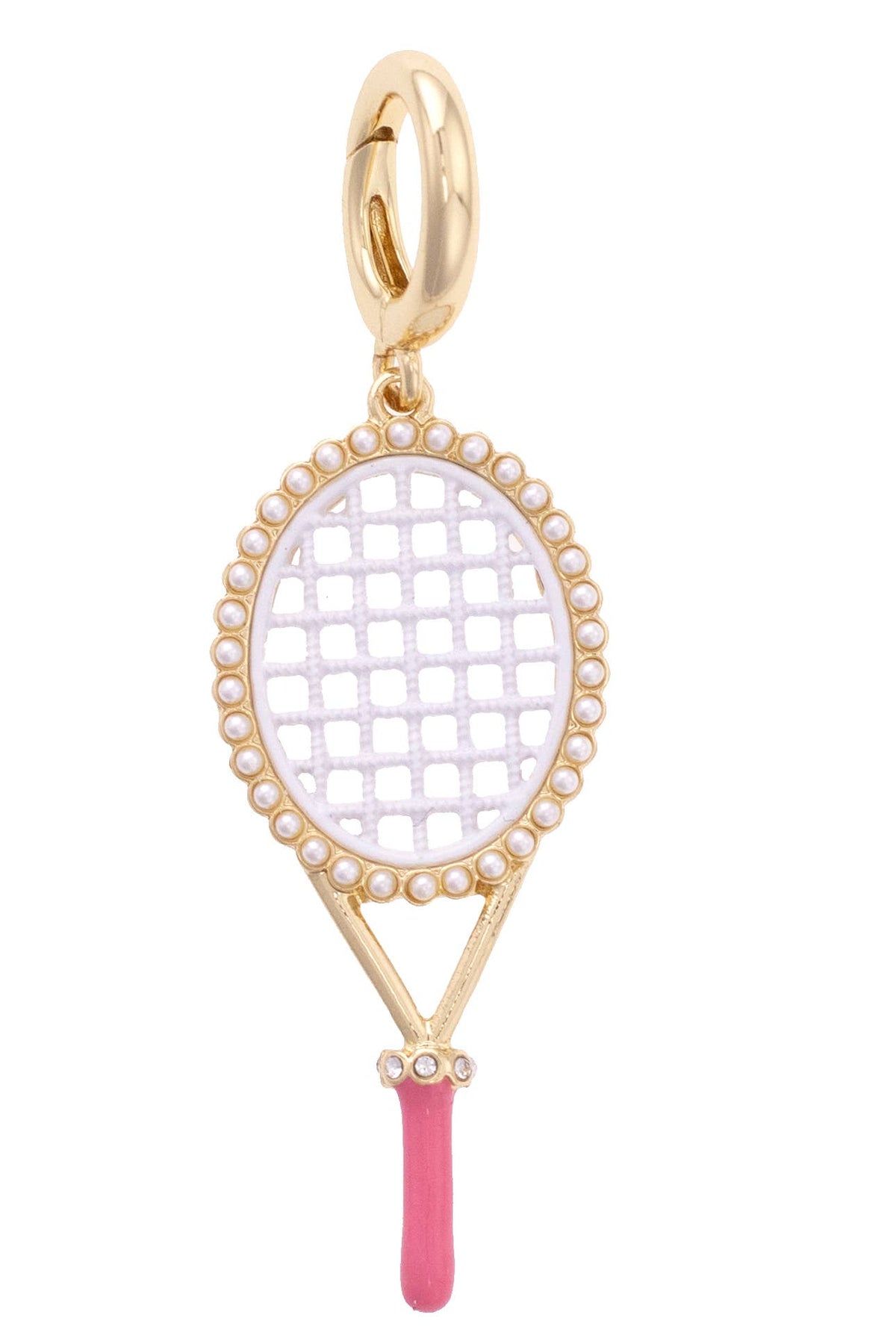 Canvas Style Charm Bar-Pearl Studded Tennis Racket Pendant Charm in Pink