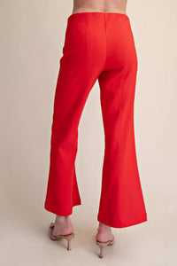 High Waist Stitch Pleats Flare Crop Stretchy Pants: Pink / M