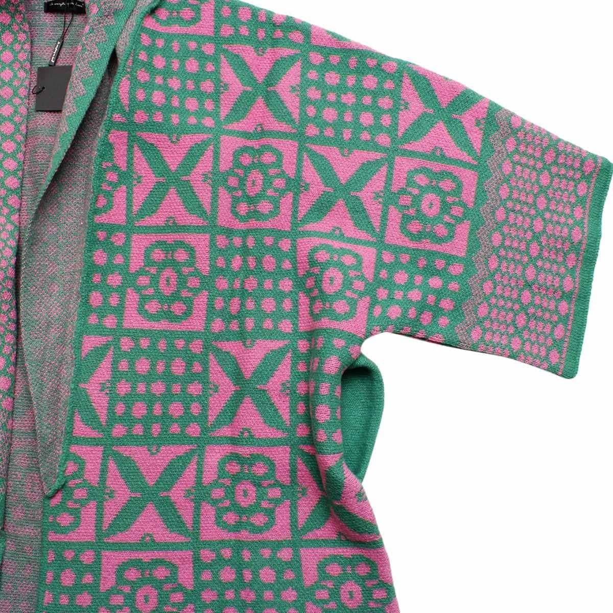 AKA Sorority Tile Print Knit Pink Green Cardigan: Pink and Green / Multi Tone / 29.5 x 28.7 inches