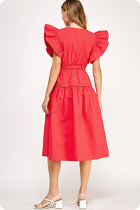 Francine Flutter Sleeve Poplin Midi Dress: Multiple colors