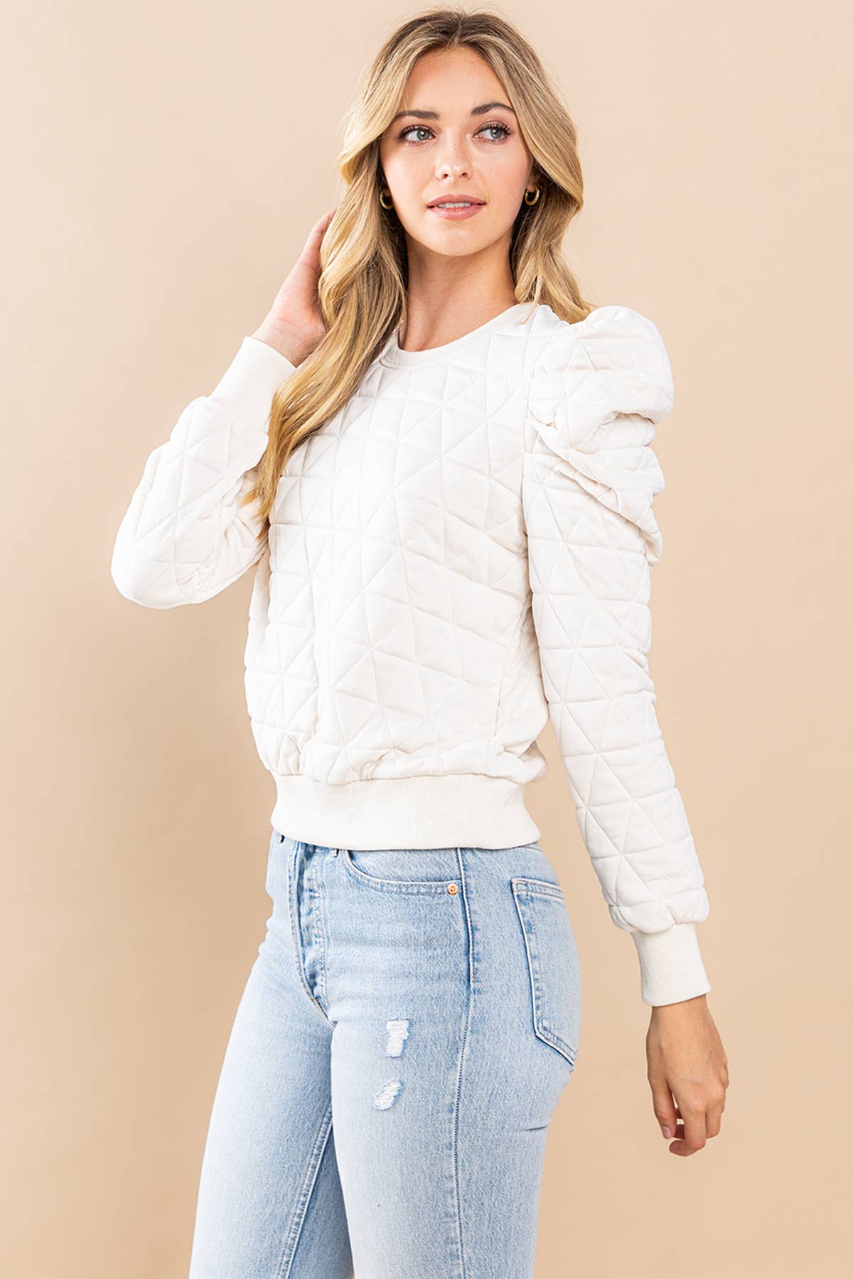 Katheryn Quilted Pull Over Top: Cream