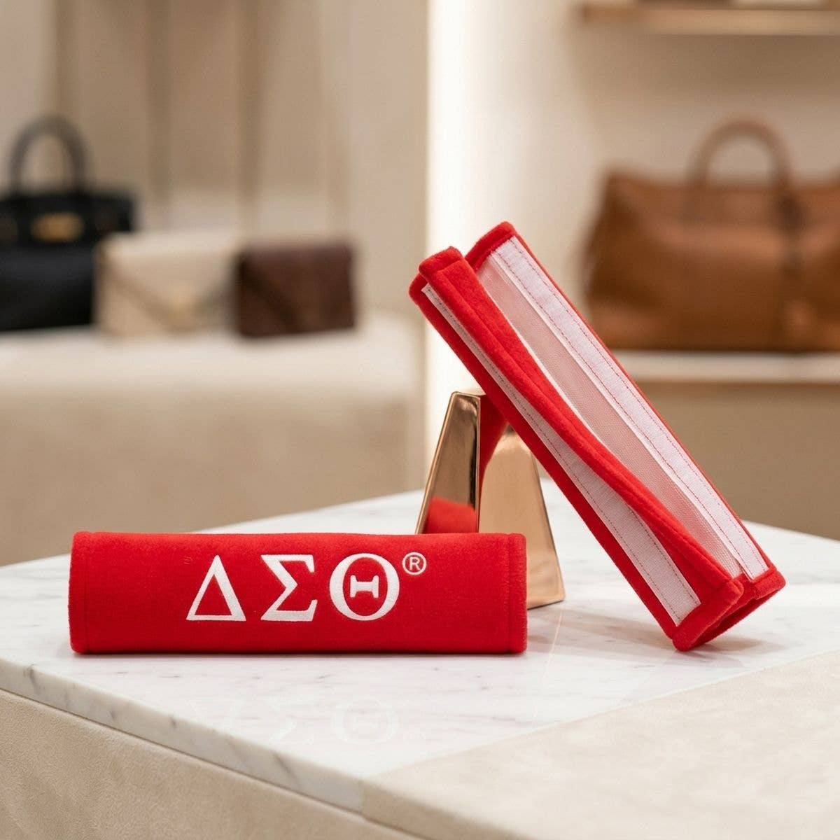 Delta Sigma Theta Red Seat Belt Cover Set: Red and White / Multi Tone / 9.5 x 2.5 inches