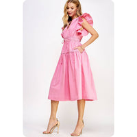 Francine Flutter Sleeve Poplin Midi Dress: Multiple colors