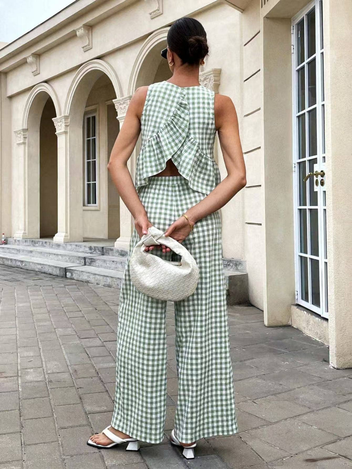 Gingham Pants & Top Set: Black / XL