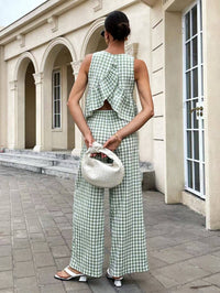 Gingham Pants & Top Set: Black / S