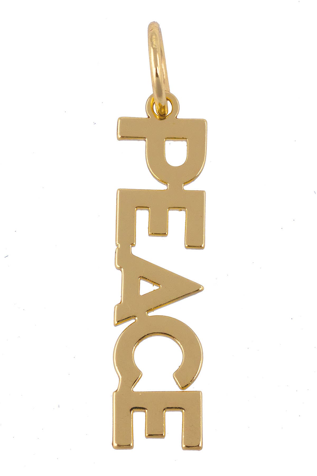CANVAS STYLE CHARM BAR-"PEACE" Block Letter Charm in Shiny Gold