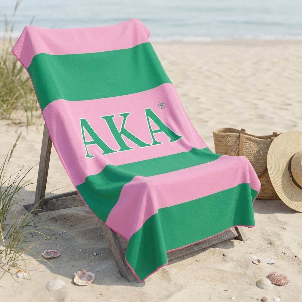 AKA Pink and Green Microfiber Stripe Beach Towel