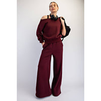 FRENCH TERRY FLEECE OFF SHOULDER TOP: True Red / S-M-L(2-2-2)