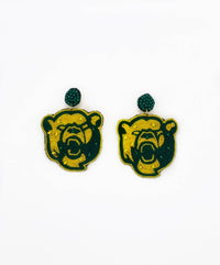 Baylor Bears Beaded Statement Earrings, Game Day, Tailgate Fashion, handmade earrings, Green and Gold