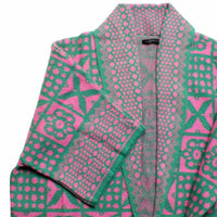 AKA Sorority Tile Print Knit Pink Green Cardigan: Pink and Green / Multi Tone / 29.5 x 28.7 inches