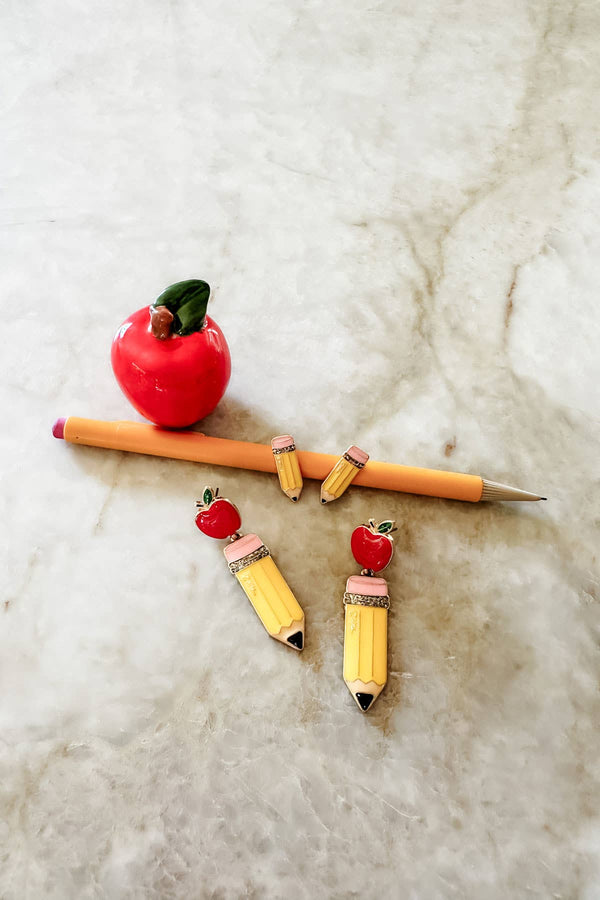 Teacher's Pet Apple & Pencil Enamel Earrings in Multi