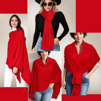 Scarf Poncho Acrylic Red Convertible Wrap for Women