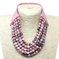 FAUX LEATHER REALSTONE LAYERED BEAD CHUNKY NECKLACE: TG