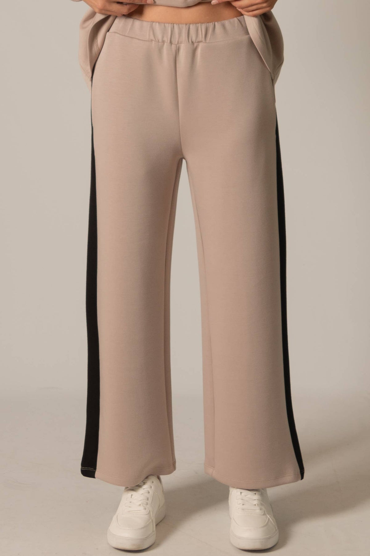 P. CILL Butter Modal Side Stripe Wide Leg Pants: Black / Small