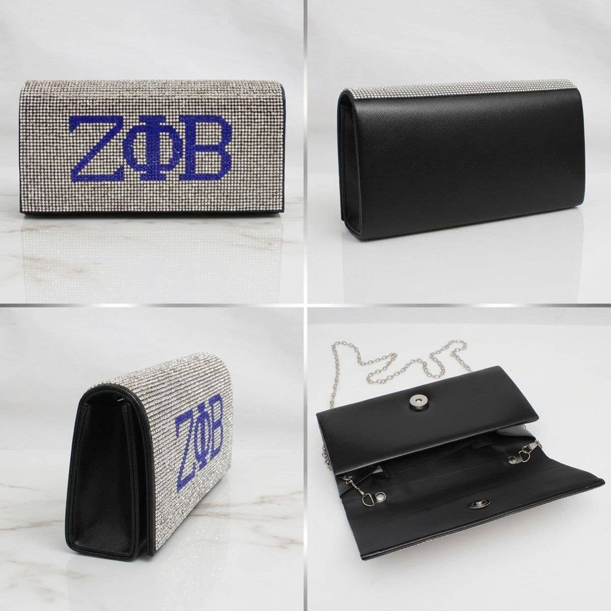 ZPB Clear and Blue Rhinestone Flap Snap Clutch Bag